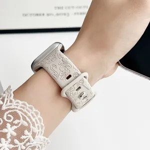 Silikon graviertes Blumen Flamingo Uhrenarmband Ersatzarmband kompatibel mit Apple Watch