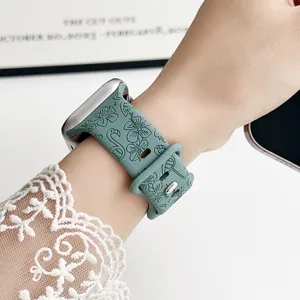Silikon geprägtes Uhrenarmband mit Blumen und Flamingo Muster kompatibel für Smartwatch.
