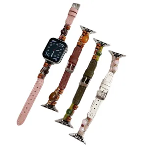 Vervangende lederen en natuurstenen kralen horlogebandjes compatibel met Apple Watch.
