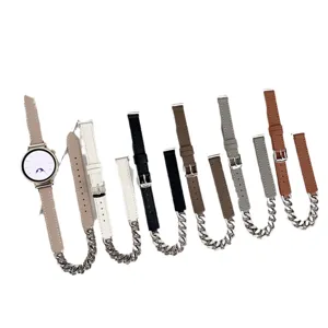 Cinturino di ricambio in pelle e catena metallica per smartwatch, vari colori disponibili.