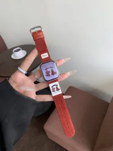 Kord-Ersatzarmband kompatibel mit Apple Watch weiches Leder niedliches Welpen-Design