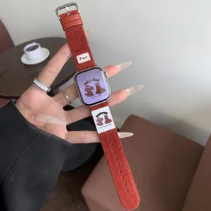 Niedliches bedrucktes Kord-Uhrenarmband weiches Leder kompatibel fuer Apple Watch Series 9 8.