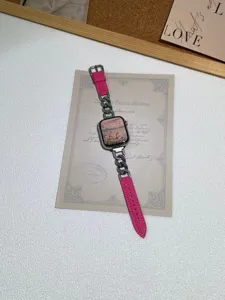 Cinturino per orologio in vera pelle e catena in acciaio rosa elegante cinturino di ricambio.