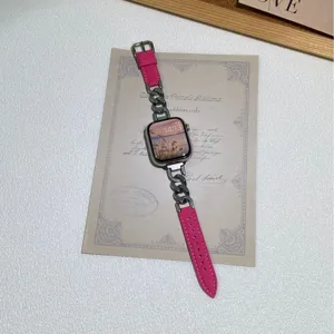 Cinturino per orologio in catena di metallo e tessuto rosa compatibile con Apple Watch.