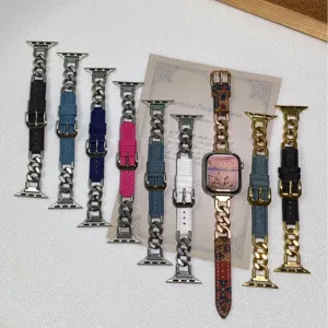 Cinturino per orologio in pelle e catena in acciaio inox compatibile Apple Watch colori.