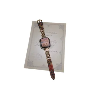 Cinturino per orologio in vera pelle e catena in acciaio inossidabile compatibile apple