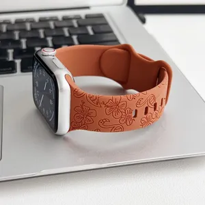 Silikon graviertes Uhrenarmband Detail mit Hibiskusblüte und Flamingo Muster für Smartwatch