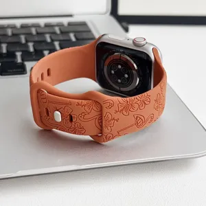Silikon graviertes Blumen Flamingo Ersatzuhrarmband kompatibel mit Smartwatch Zubehör
