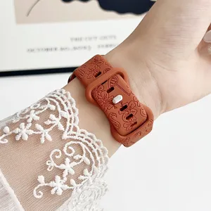 Silikonarmband mit graviertem Blumen- und Flamingomuster, kompatibel mit Apple Watch.
