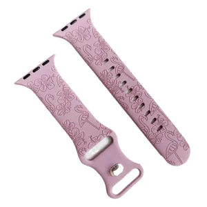 Silikon Uhrenarmband mit Flamingo und Blumen geprägtem Design, kompatibel mit Apple Watch.