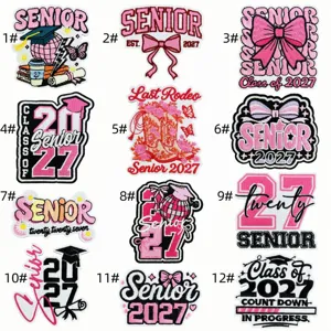 2027 Graduation Season Bow Embroidery Patch Pink English Decorative Clothing Iron-on Applique