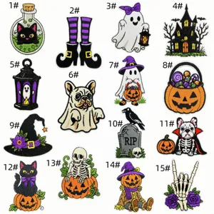 Halloween embroidered patches cute ghost pumpkin cat iron-on badges clothing accessories appliques