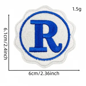 Toppa ricamata blu e bianca lettera R badge 6,1x6cm abbigliamento accessorio fai da te