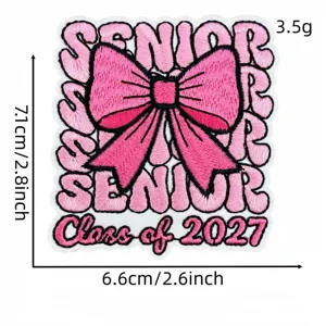 Pink bow senior class of 2027 embroidery patch detail view clothing accessory applique