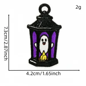 Halloween ghost lantern embroidered patch, detailed stitching for clothing and bags.