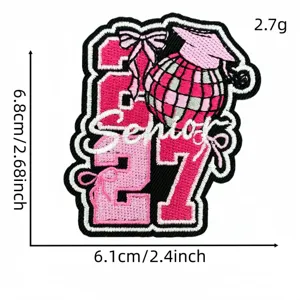 2027 graduation pink disco ball bow senior embroidered patch DIY clothing accessories iron on appliques