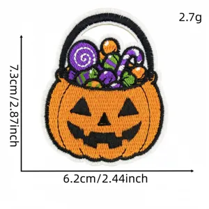 Halloween pumpkin candy basket embroidered patch, cute cartoon DIY clothing badge accessory.