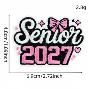 Cute 2027 graduation bow embroidery patch pink English decorative badge clothing accessory.