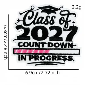 Detailed view of the 2027 graduation countdown embroidered patch with clear dimensions.