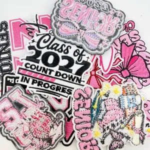 2027 graduation embroidered patches pink bow iron on cute clothing diy accessories