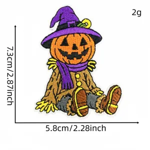 Halloween pumpkin scarecrow embroidery patch cute witch hat iron on clothing badge appliques