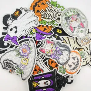 Halloween embroidery patches cute cartoon ghost pumpkin skull iron on badges clothing accessories
