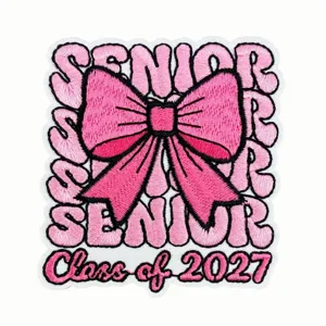 Pink bow senior 2027 graduation embroidered patch iron on clothing decorative apparel appliques