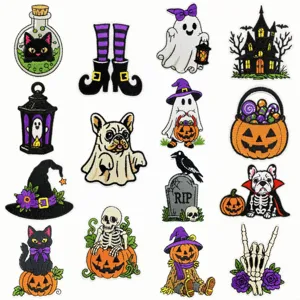 Funny Cartoon Halloween Embroidery Patches Ghost Pumpkin Dog Skull Badge Iron On Patches For Clothing Bags DIY Decorative Applique