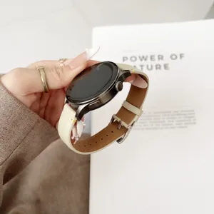 Bracelet de montre de rechange en cuir véritable compatible montres connectées, blanc.