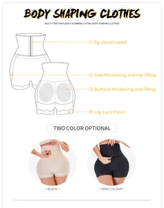 Detail view of women body shaping shorts with zip closure, hip lifting pads and lace panel.