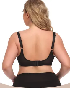 Detailed back view of plus size black mesh bra showcasing adjustable straps and secure closure.