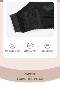 Ultra-thin mesh black bra detail, breathable, soft, elastic, comfortable plus size lingerie.