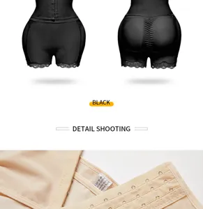 Detailed view of women high waist tummy control shapewear, featuring lace trim and adjustable hooks.