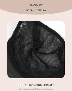 Close-up detail of black ultra-thin mesh bra fabric, soft and comfortable for daily wear.