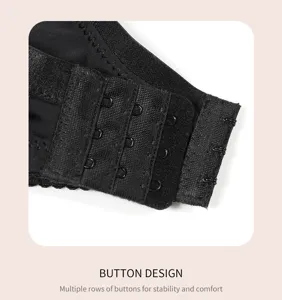 Detailed view of women's bra back hook and eye closure, multi-row design for secure support.
