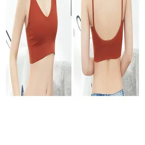 Detail view of the ribbed backless sports bralette, showing back strap and texture design.