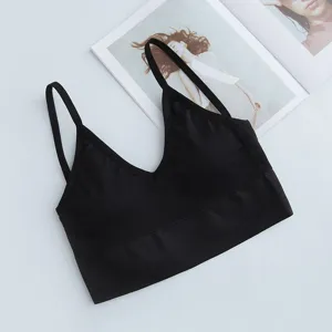 Black ribbed camisole detail showing the stylish U-neck design and soft fabric texture.