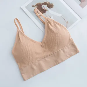 Women ribbed seamless camisole bra nude padded crop top sexy daily fitness activewear