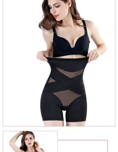 High waist tummy control shapewear detail view showing breathable cross mesh design and firm fit.