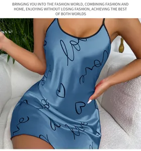 Blaues Eisseide sexy Spaghettiträger Nachthemd, bequemes ärmelloses kurzes Schlafkleid Damen.