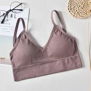 Women ribbed camisole padded bralette V neck crop top seamless underwear casual inner wear
