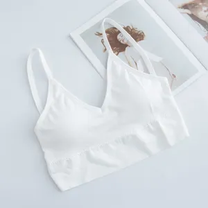 White ribbed camisole with built-in pads, deep U-neck sexy crop top for women daily wear.