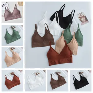 Women ribbed seamless camisole bra padded U back tank top casual streetwear daily inner wear