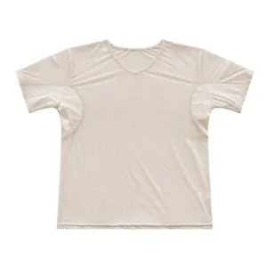 Camiseta interior de hombre anti-sudor con cuello V manga corta y almohadillas beige