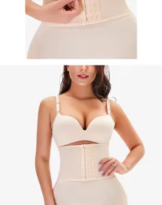 High waist tummy control shapewear detail showing front hook and eye closure and lift design.