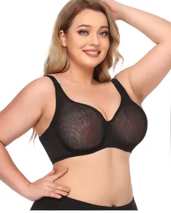 Plus size sheer mesh bra for women, breathable push-up anti-sagging minimizer underwire bra.