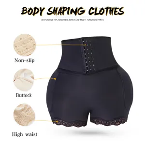 High waist body shaping shorts with hooks, butt lifter and lace trim for tummy control and curves.