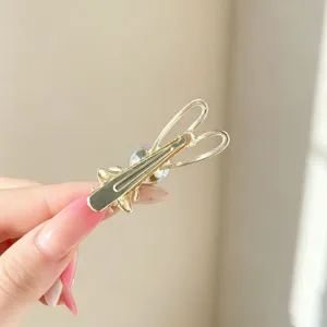 Gold tone rabbit hair clip with pink crystal sparkling duckbill hair accessory for women styling
