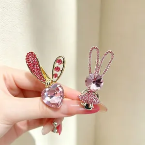Sweet Pink Rhinestone Rabbit Duckbill Hair Clip Alloy Gold Plated Hair Accessory For Women Girls Daily Use Fine Hair Styling Decor