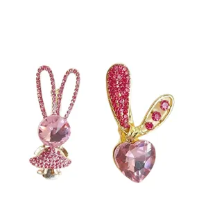 Cute pink crystal rabbit and heart duckbill hair clips for women, exquisite cute hair accessory